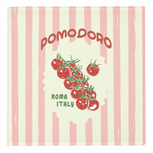 Pomodoro Tomatoes Retro Pink Stripes - personalised beer coaster by EZbie