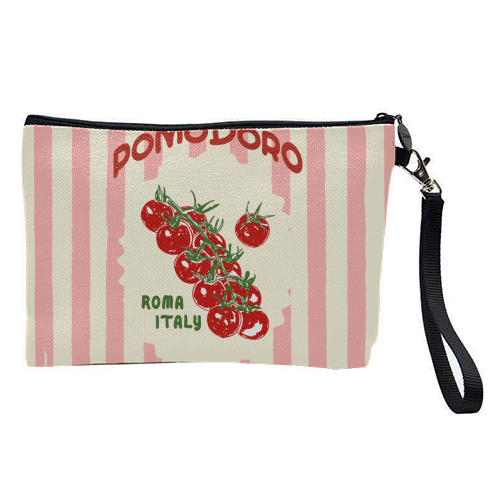 Pomodoro Tomatoes Retro Pink Stripes - pretty makeup bag by EZbie
