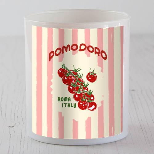 Pomodoro Tomatoes Retro Pink Stripes - scented candle by EZbie