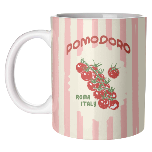 Pomodoro Tomatoes Retro Pink Stripes - unique mug by EZbie