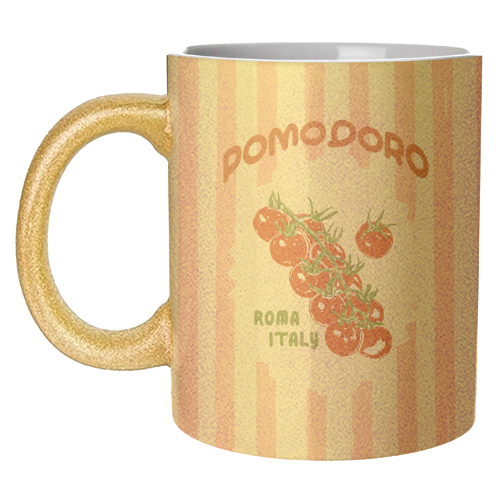 Pomodoro Tomatoes Retro Pink Stripes - unique mug by EZbie