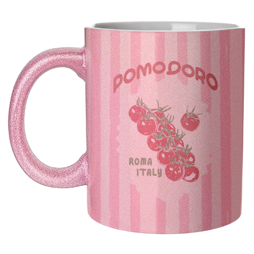 Pomodoro Tomatoes Retro Pink Stripes - unique mug by EZbie