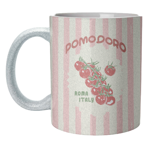 Pomodoro Tomatoes Retro Pink Stripes - unique mug by EZbie