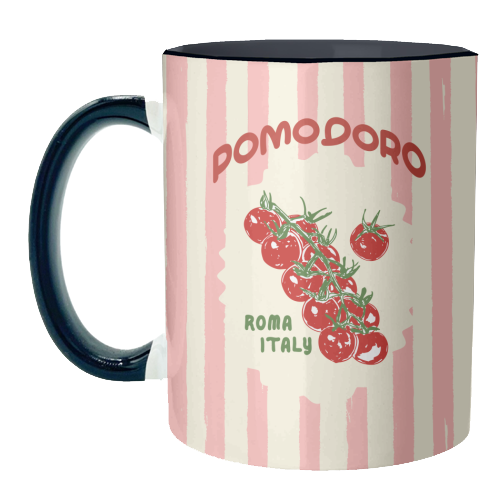Pomodoro Tomatoes Retro Pink Stripes - unique mug by EZbie
