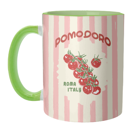Pomodoro Tomatoes Retro Pink Stripes - unique mug by EZbie