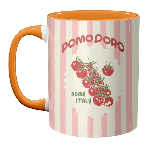 Pomodoro Tomatoes Retro Pink Stripes - unique mug by EZbie