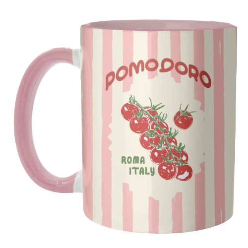 Pomodoro Tomatoes Retro Pink Stripes - unique mug by EZbie