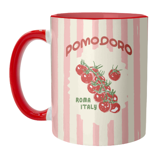 Pomodoro Tomatoes Retro Pink Stripes - unique mug by EZbie