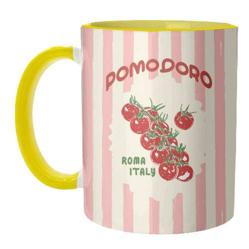 Pomodoro Tomatoes Retro Pink Stripes - unique mug by EZbie