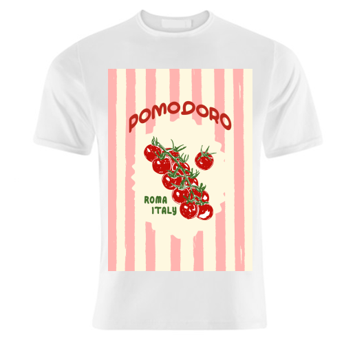 Pomodoro Tomatoes Retro Pink Stripes - unique t shirt by EZbie