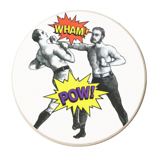 Pop Pugilists (AKA Vintage Boxers + Comic Book Sound Effects) - personalised beer coaster by Phigment