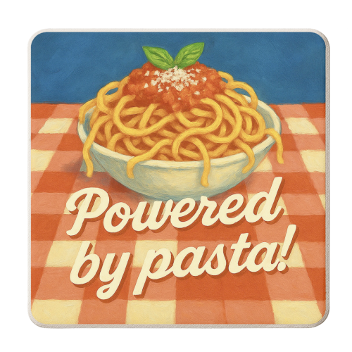 Powered by pasta! - personalised beer coaster by Eloise