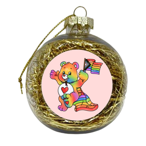 Pride Care Bear - xmas bauble by Amy Farmer