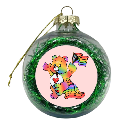 Pride Care Bear - xmas bauble by Amy Farmer