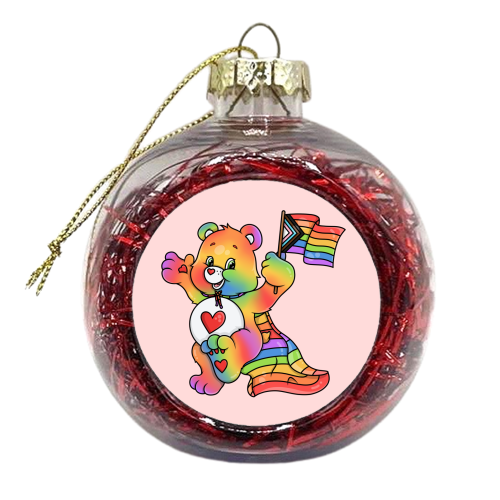 Pride Care Bear - xmas bauble by Amy Farmer