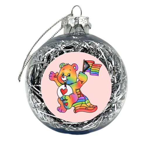 Pride Care Bear - xmas bauble by Amy Farmer