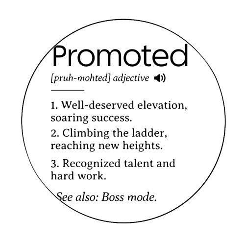 Promotion Congrats, Promoted Coworker Gift Definition - Circle Sticker by timsal shol