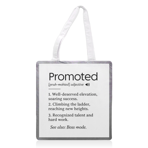 Promotion Congrats, Promoted Coworker Gift Definition - printed canvas tote bag by timsal shol