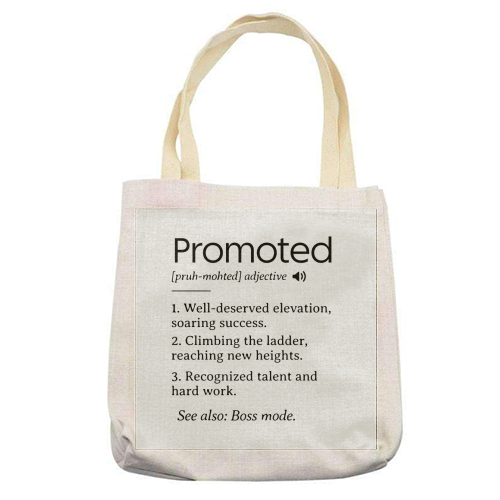 Promotion Congrats, Promoted Coworker Gift Definition - printed canvas tote bag by timsal shol