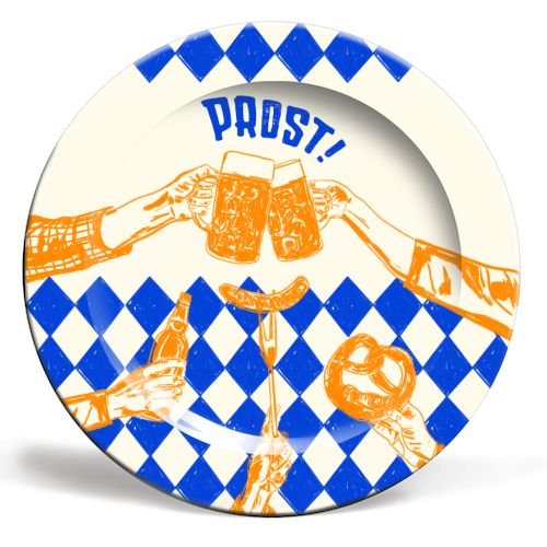Prost! Beerfest Foodie Vintage - ceramic dinner plate by EZbie