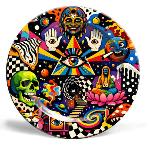 Psychedelic Revelation of Cosmic Satire - ceramic dinner plate by Kirsten Star