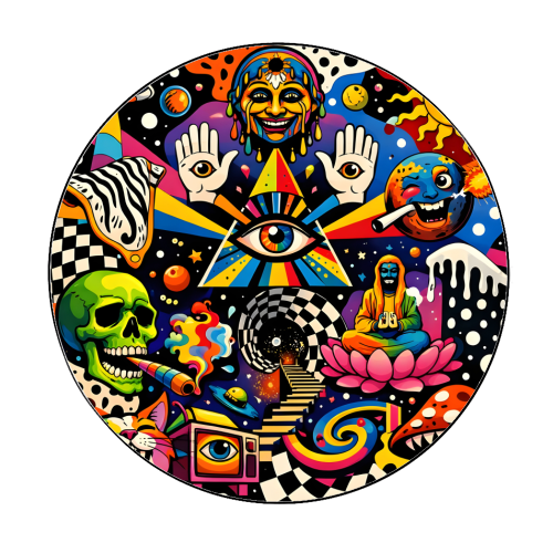 Psychedelic Revelation of Cosmic Satire - Circle Sticker by Kirsten Star