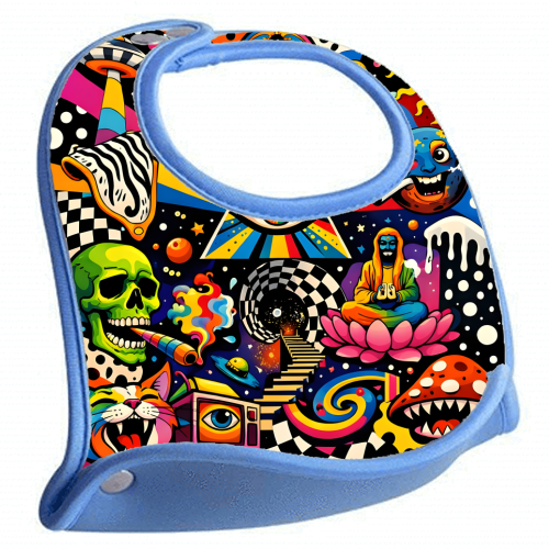 Psychedelic Revelation of Cosmic Satire - feeding bib by Kirsten Star