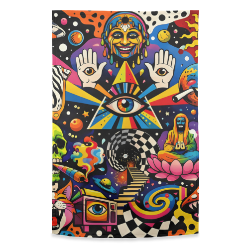 Psychedelic Revelation of Cosmic Satire - funny tea towel by Kirsten Star
