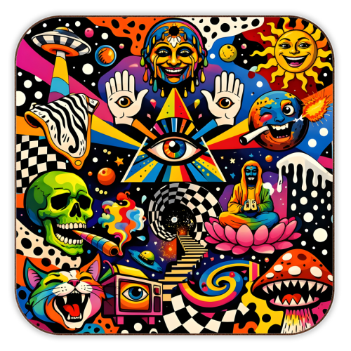 Psychedelic Revelation of Cosmic Satire - personalised beer coaster by Kirsten Star