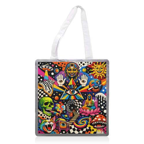 Psychedelic Revelation of Cosmic Satire - printed canvas tote bag by Kirsten Star