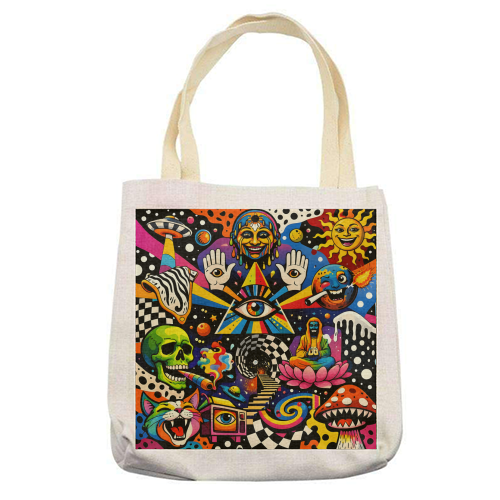 Psychedelic Revelation of Cosmic Satire - printed canvas tote bag by Kirsten Star