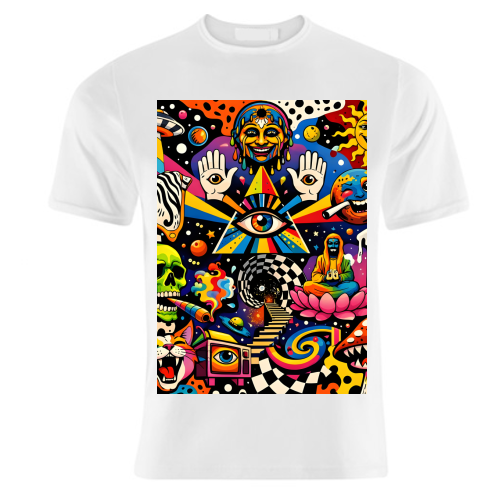 Psychedelic Revelation of Cosmic Satire - unique t shirt by Kirsten Star