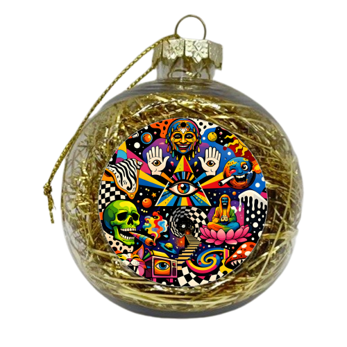 Psychedelic Revelation of Cosmic Satire - xmas bauble by Kirsten Star