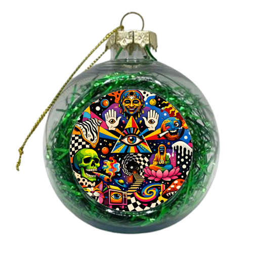 Psychedelic Revelation of Cosmic Satire - xmas bauble by Kirsten Star