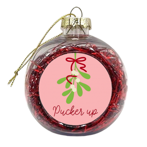 Pucker up mistletoe Christmas - xmas bauble by The Girl Next Draw