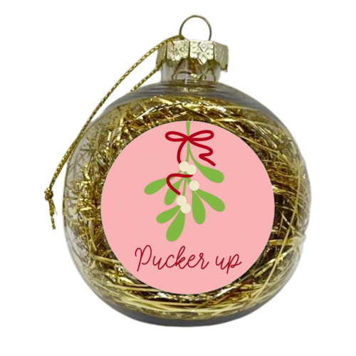 Pucker up mistletoe Christmas - xmas bauble by The Girl Next Draw