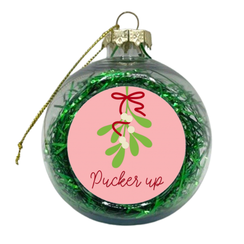 Pucker up mistletoe Christmas - xmas bauble by The Girl Next Draw