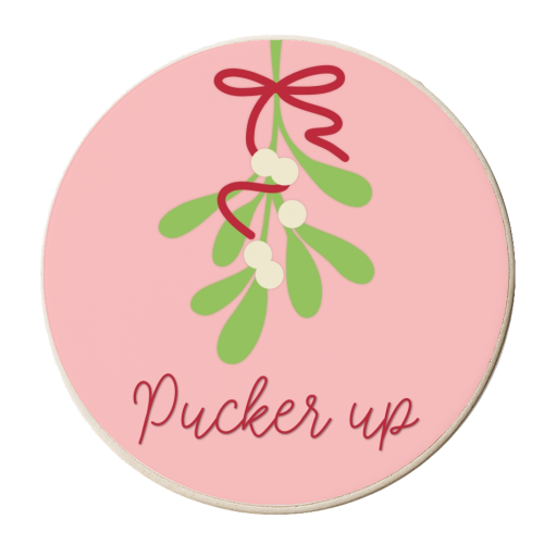 Pucker up mistletoe Christmas - personalised beer coaster by The Girl Next Draw