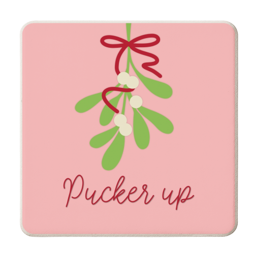 Pucker up mistletoe Christmas - personalised beer coaster by The Girl Next Draw