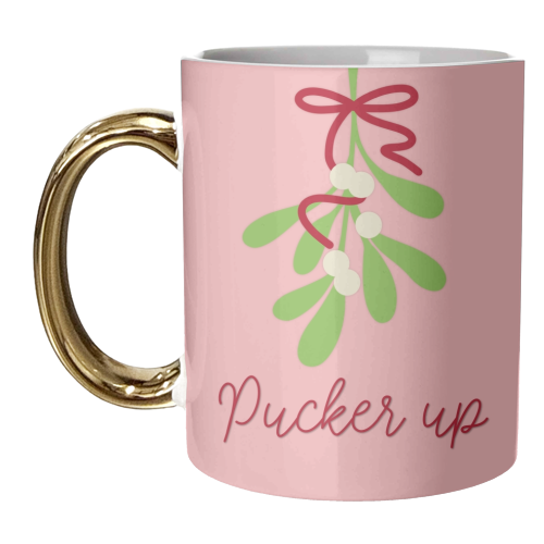 Pucker up mistletoe Christmas - unique mug by The Girl Next Draw