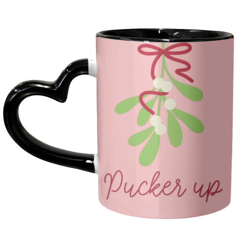 Pucker up mistletoe Christmas - unique mug by The Girl Next Draw