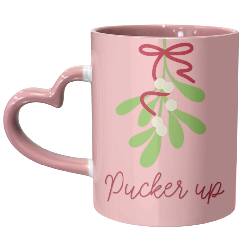 Pucker up mistletoe Christmas - unique mug by The Girl Next Draw
