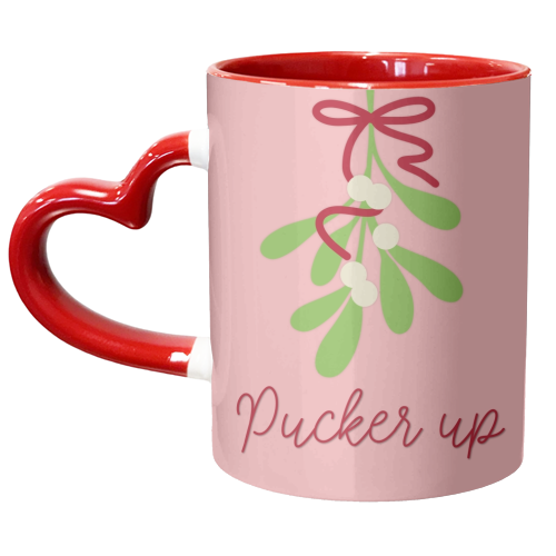 Pucker up mistletoe Christmas - unique mug by The Girl Next Draw