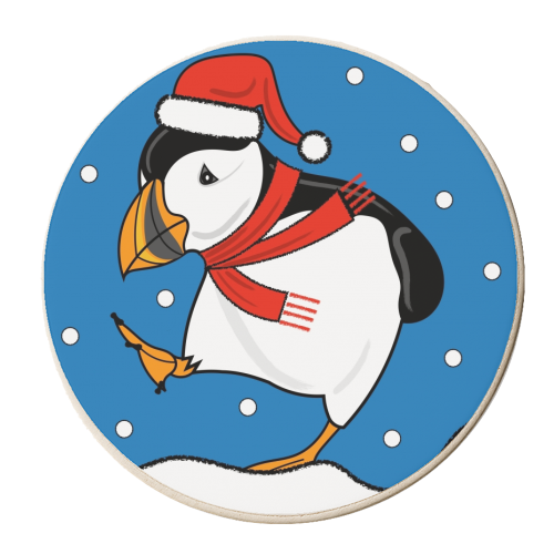 Puffin In The Snow - personalised beer coaster by Adam Regester