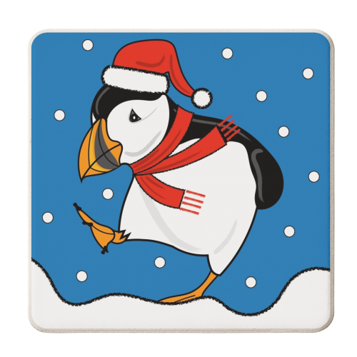 Puffin In The Snow - personalised beer coaster by Adam Regester