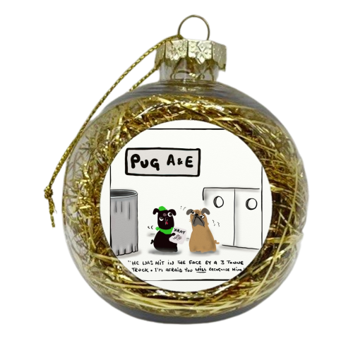 Pug A & E - xmas bauble by David Black