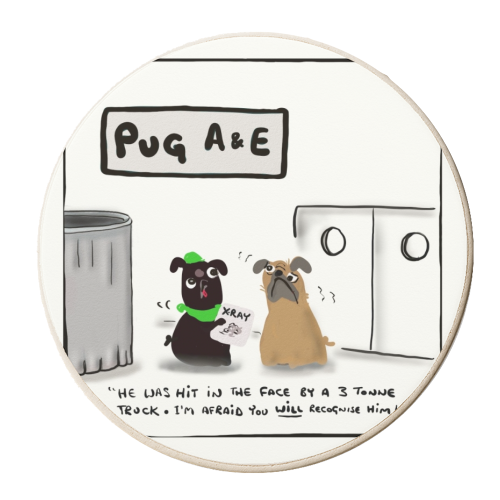 Pug A & E - personalised beer coaster by David Black