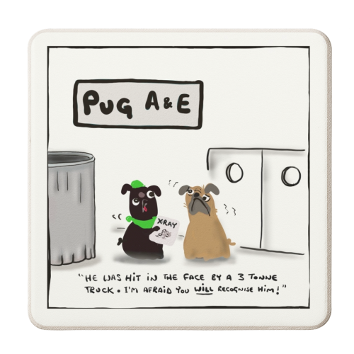 Pug A & E - personalised beer coaster by David Black