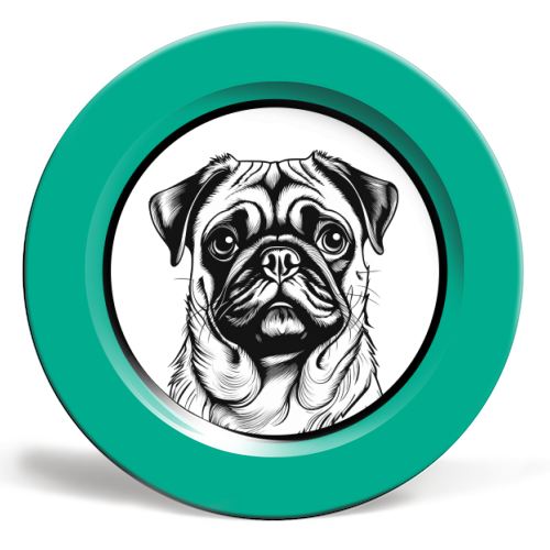 Pug Cameo Portrait (Teal) - ceramic dinner plate by Adam Regester