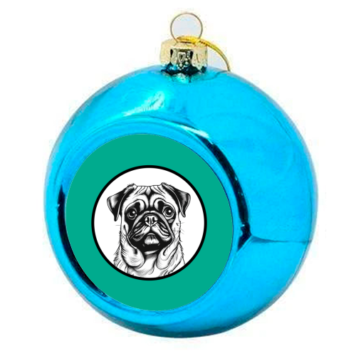Pug Cameo Portrait (Teal) - colourful christmas bauble by Adam Regester